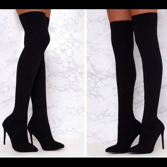 black thigh high sock boots